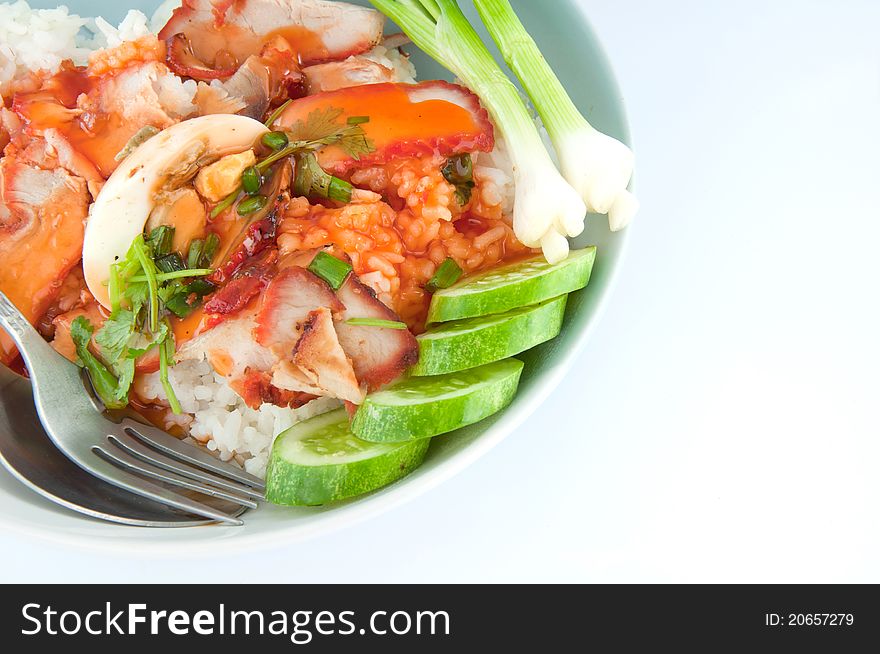 Thai Food, Rice With Roasted Pork On Top