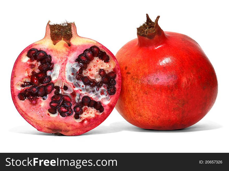 Pomegranate over white background with shadow