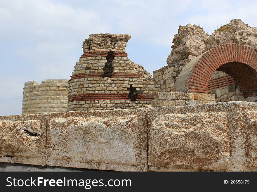 Fortifications at the entrance of the ancient City of Nessebar, one of the major seaside resorts on the Bulgarian Black Sea. Fortifications at the entrance of the ancient City of Nessebar, one of the major seaside resorts on the Bulgarian Black Sea