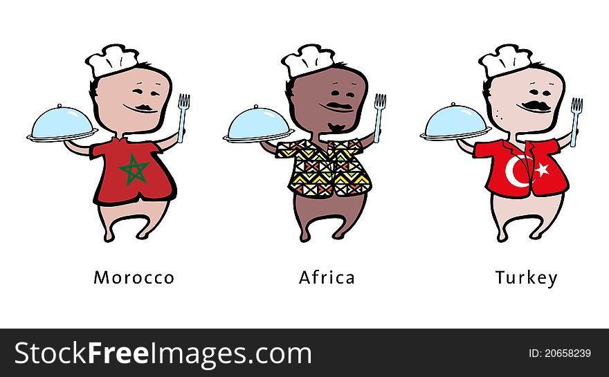 Chef of restaurant from Morocco, Africa, Turkey - vector illustration - A moroccan, chef, an african chef, an turkish chef