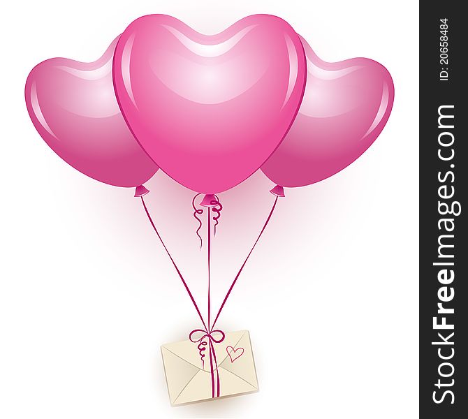Three beautiful pink balloons with beige envelope