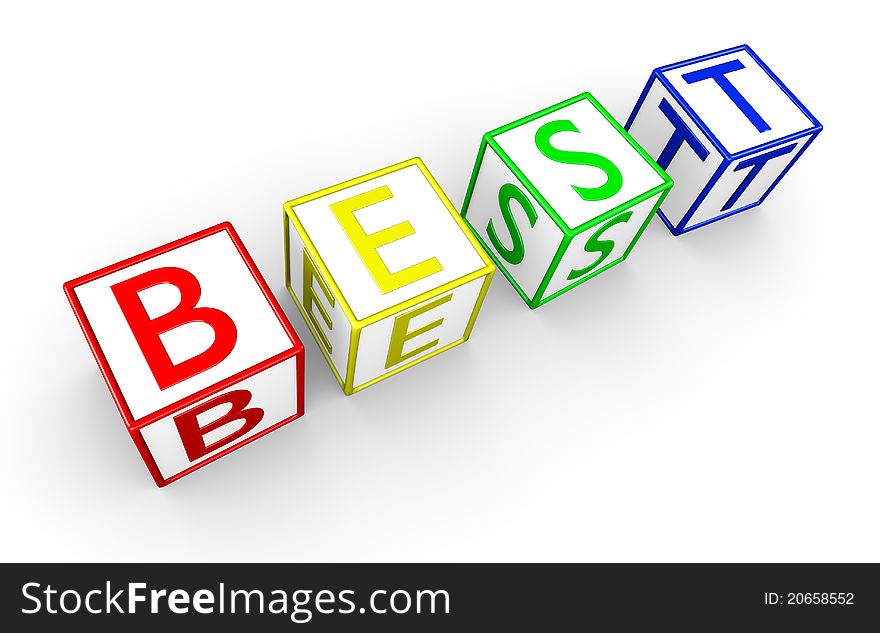 3D rendering of BEST cube text. 3D rendering of BEST cube text.