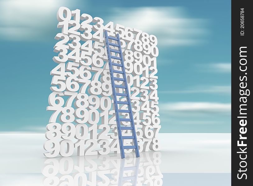 Ladder and wall numbers. This is a 3d render illustration. Ladder and wall numbers. This is a 3d render illustration