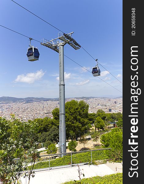 View of a cable car stop in Barcelona Spain. View of a cable car stop in Barcelona Spain