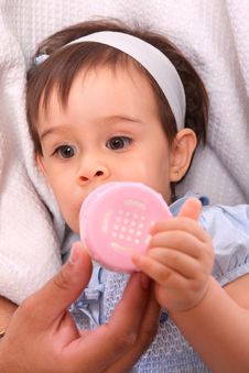 Baby Girl And Bottle Royalty Free Stock Photography Baby Girl And Bottle Royalty Free Stock Photography