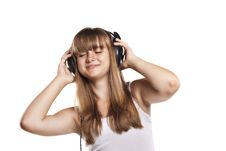Lovely Girl Listening A Music In Headphones Royalty Free Stock Photos Lovely Girl Listening A Music In Headphones Royalty Free Stock Photos