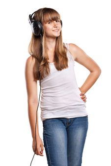Lovely Girl Listening A Music In Headphones Royalty Free Stock Image Lovely Girl Listening A Music In Headphones Royalty Free Stock Image