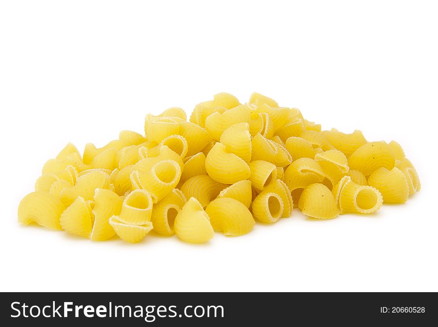 Uncooked macaroni isolated on white background. Uncooked macaroni isolated on white background