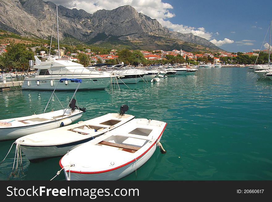 Spectacular clouds over Baska Voda on Adriatic coast in Croatia