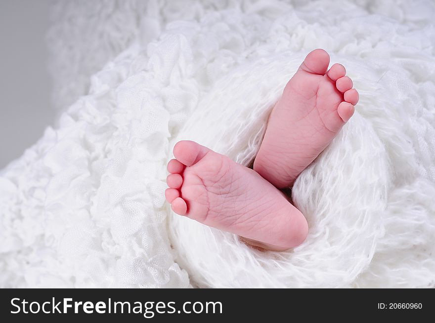 Sweet little newborn feet wrapped in a blanket. Sweet little newborn feet wrapped in a blanket