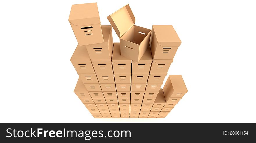 Large number of cardboard boxes in bird's eye view. Large number of cardboard boxes in bird's eye view