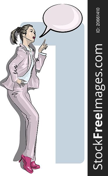 Handdraw sketch beautiful businesswoman with a button