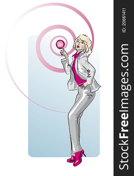 Handdraw sketch beautiful businesswoman with a button. Handdraw sketch beautiful businesswoman with a button