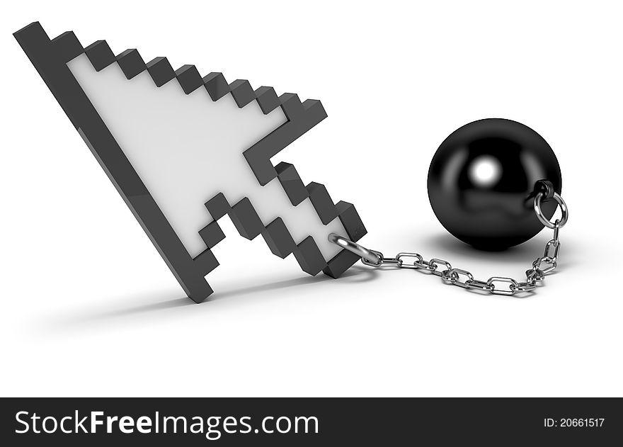 Mouse cursor with shackles. High quality 3d render. Mouse cursor with shackles. High quality 3d render.