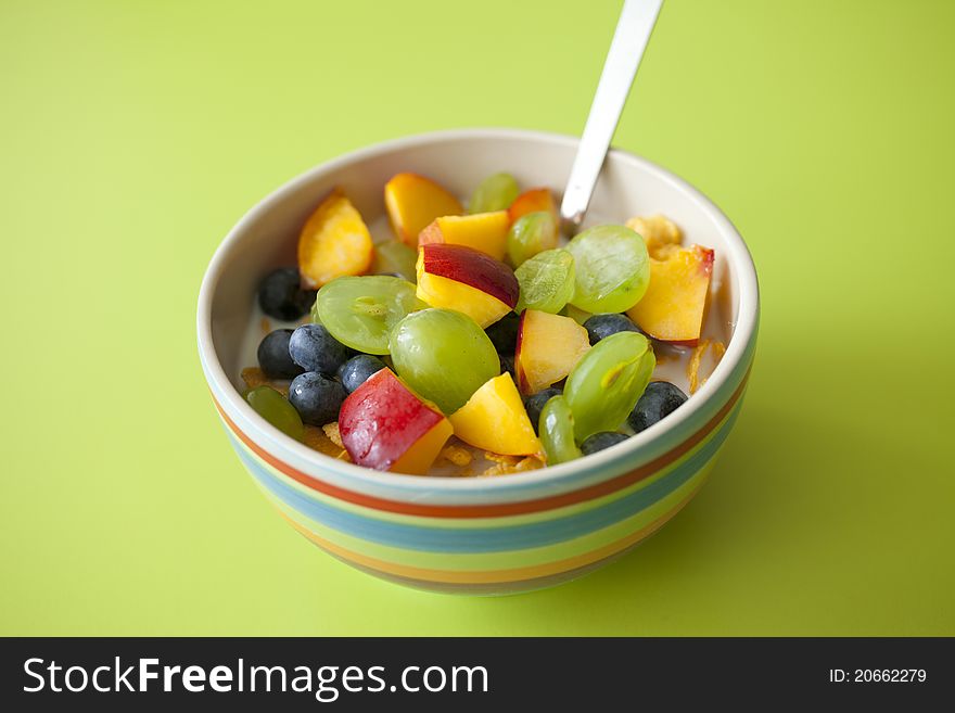 Muesli with grapes, nectarines and berries. Muesli with grapes, nectarines and berries