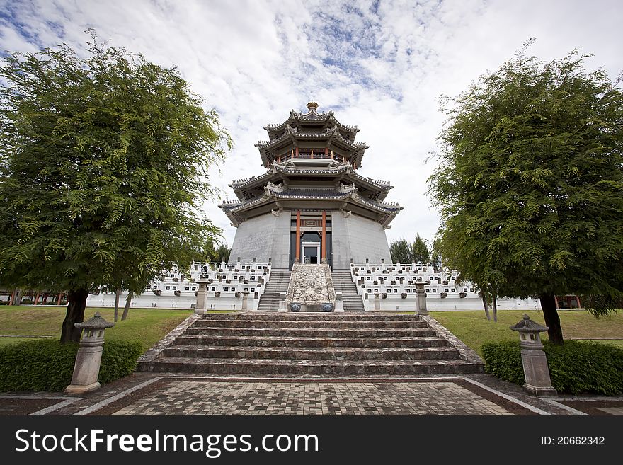 This white china tower was take a photo from Three kingdoms park, Thailand. This park is government place all persons can take photo.