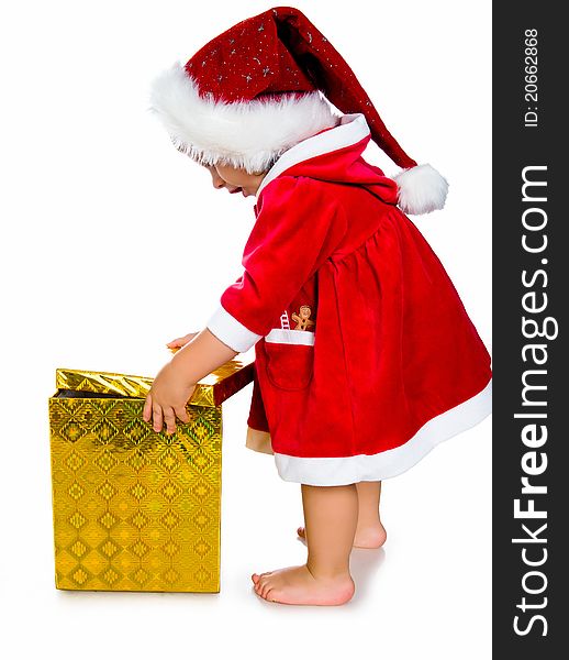 Little Girl In Santa Hat With Presents