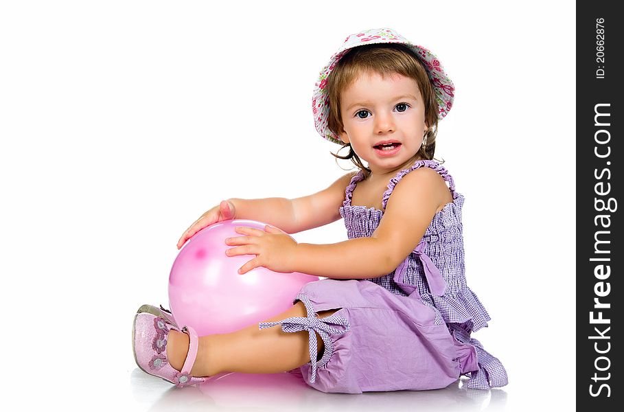 Cute little girl close-up on white background