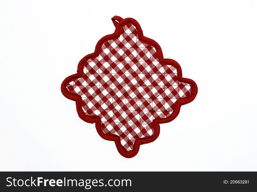 Fancy Red and White Checkered Potholder isolated on white background