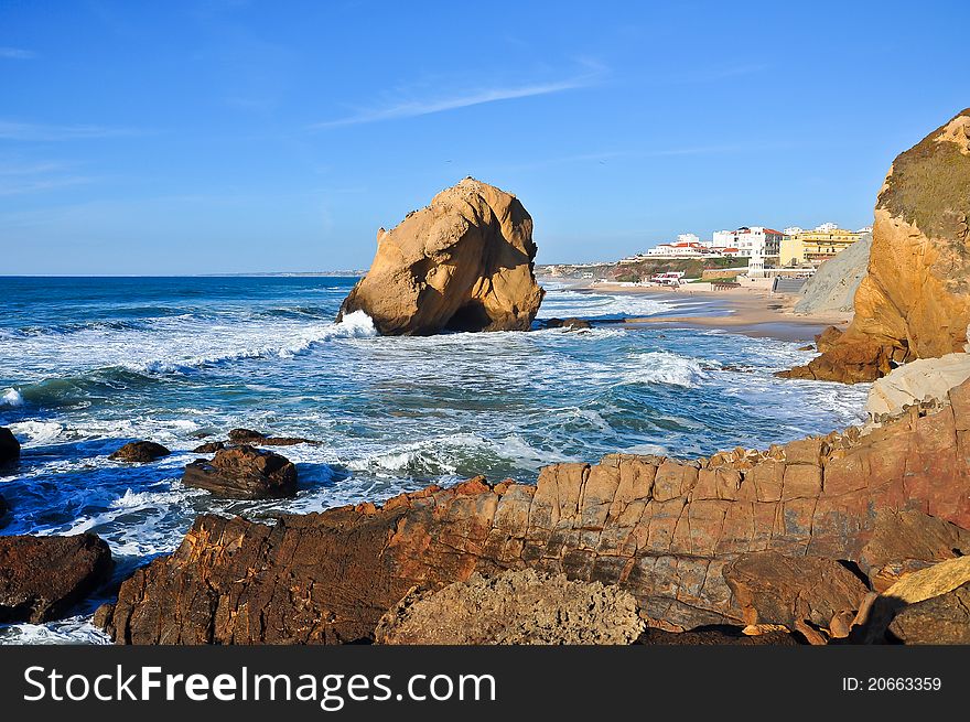 Atlantic Ocean, a huge rock in the region of Santa Cruz. Atlantic Ocean, a huge rock in the region of Santa Cruz