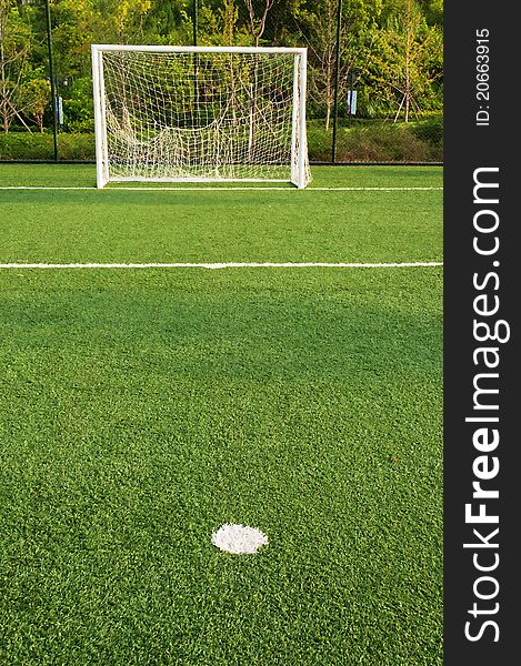 Picture of a football field focused on the touchline. Picture of a football field focused on the touchline