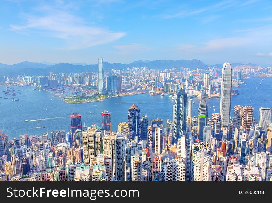 Hong Kong view at day time with mild color tone