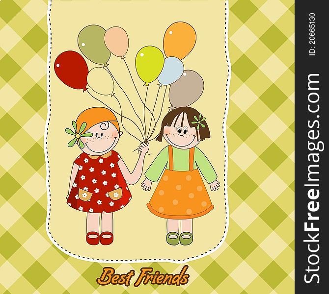 Best friends greeting card with two girls