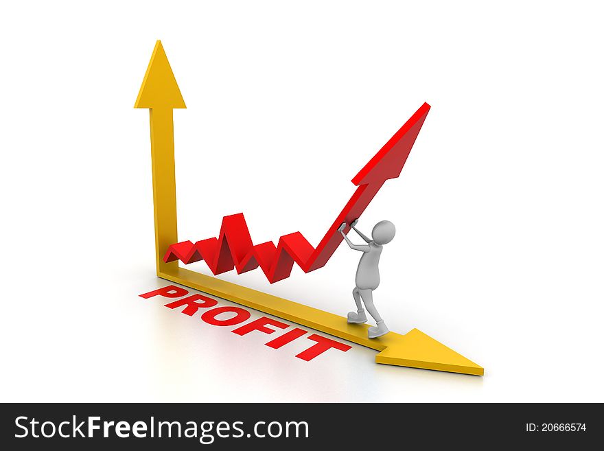 3d illustration of man pushing up the profit graph