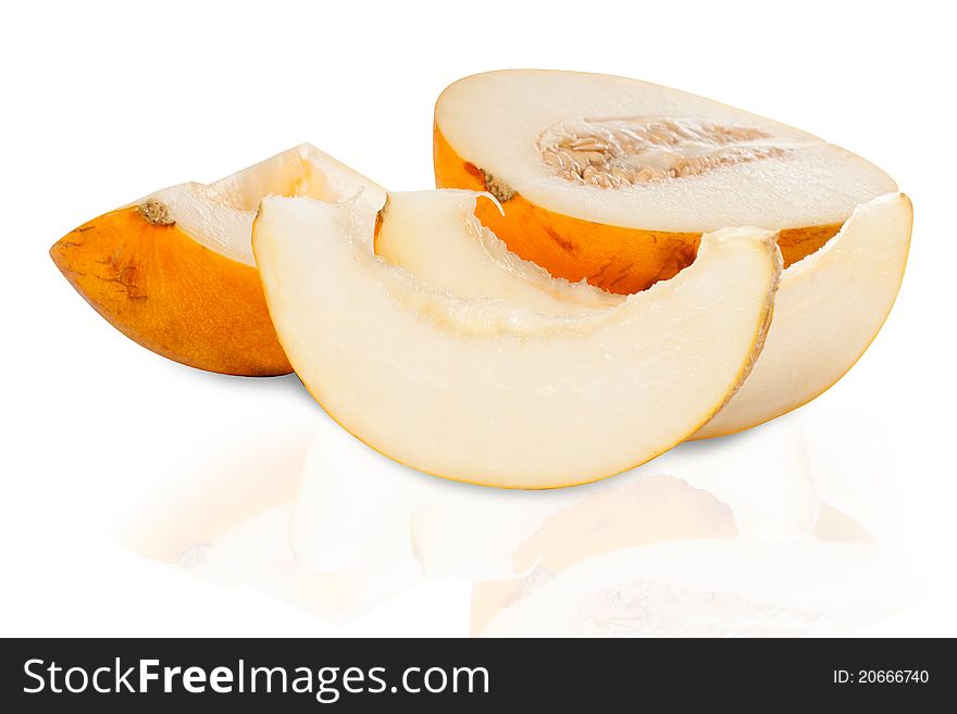 Sliced melon isolated on white background with clipping path