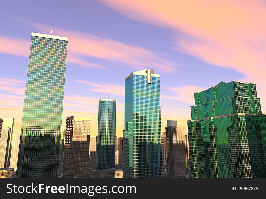 Modern city with sunset and clouds. Modern city with sunset and clouds