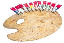 Palette With Oil Paint And Brushes Royalty Free Stock Images Palette With Oil Paint And Brushes Royalty Free Stock Images