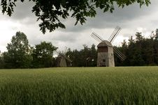 Two Old Windmills In The Field Of Corn Stock Photos Two Old Windmills In The Field Of Corn Stock Photos
