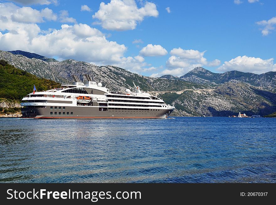 Big cruise liner at Kotor bay (Montenegro). Big cruise liner at Kotor bay (Montenegro)