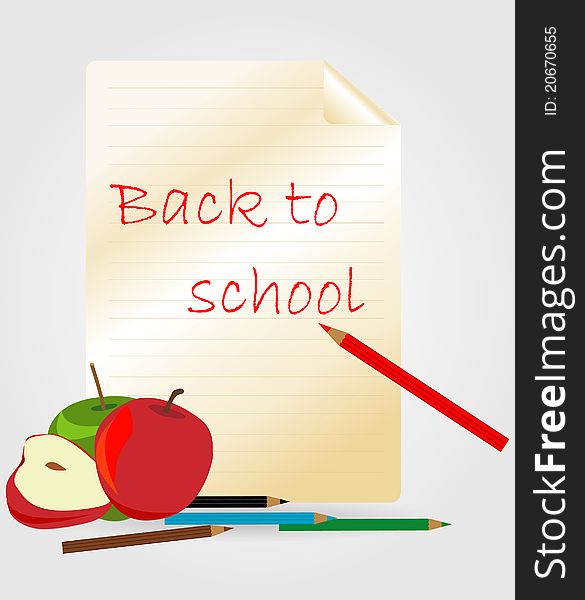 Paper with pencil and apple - back to school