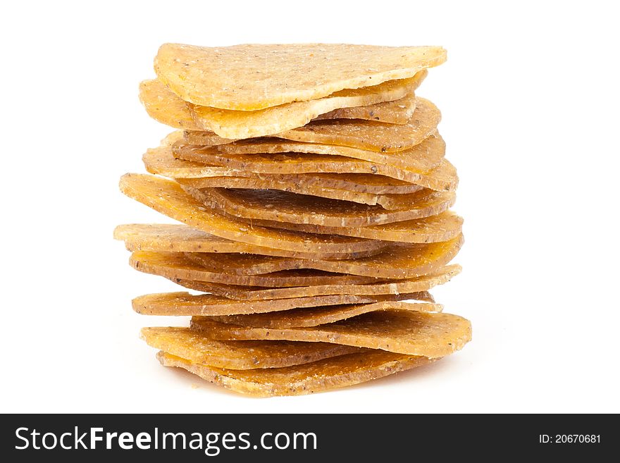 Stack of uncooked shrimp chips