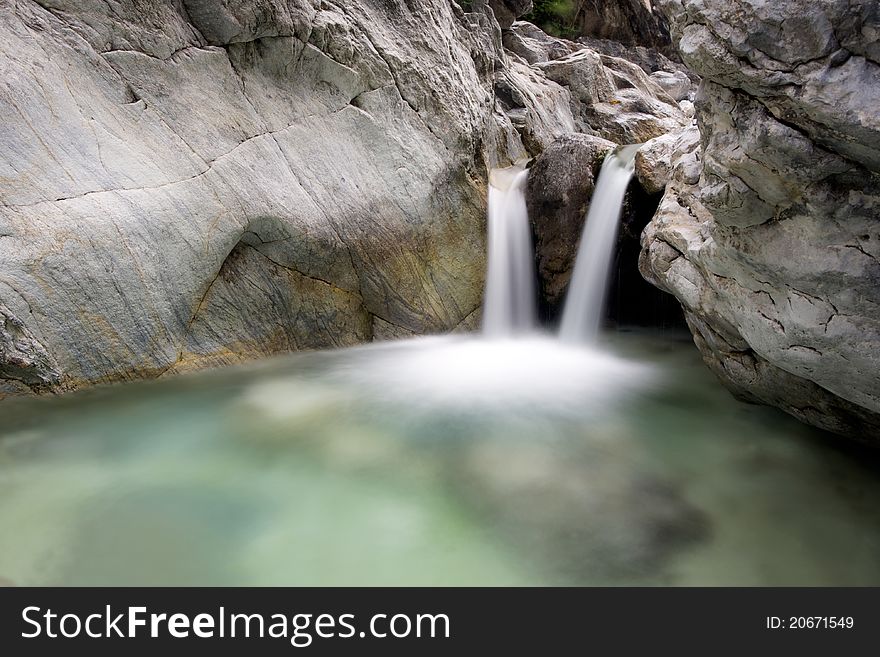 Waterfall in the alps near Massa city in tuscany