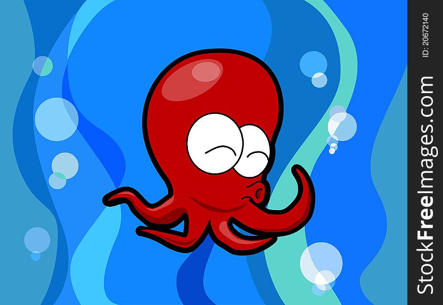 A funny red octopus swimming in the deep blue sea. It will give us a cool happy feeling :&#x29;. A funny red octopus swimming in the deep blue sea. It will give us a cool happy feeling :&#x29;