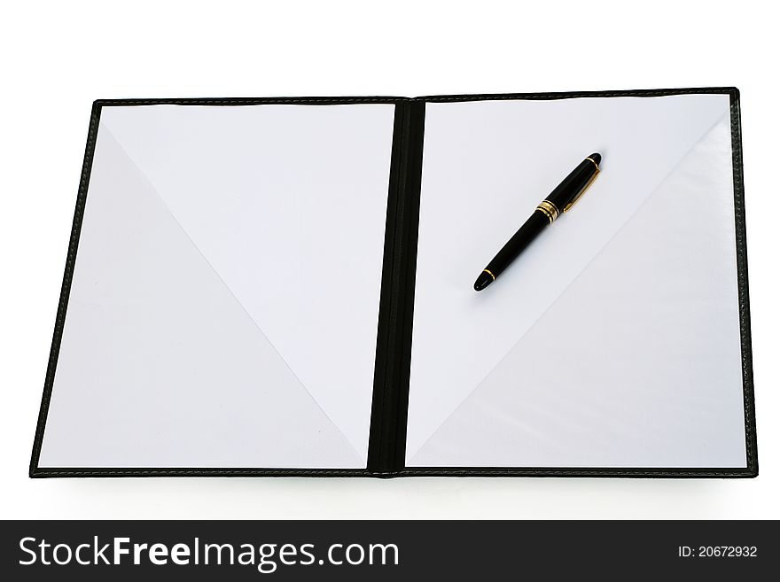 Open folder with blank paper isolated on white background