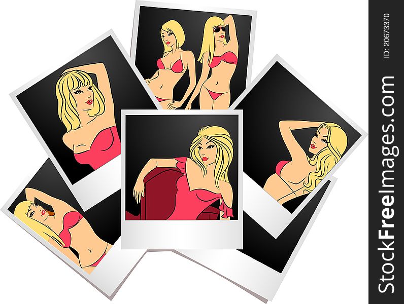 Beautiful girls in photo frames.illustration for a design