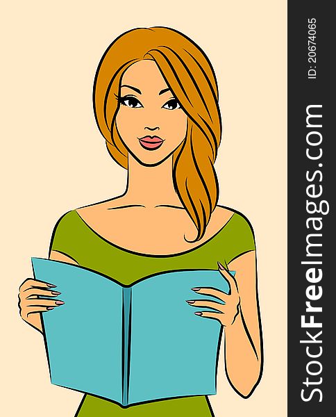 Beautiful girl with book.illustration for a design. Beautiful girl with book.illustration for a design