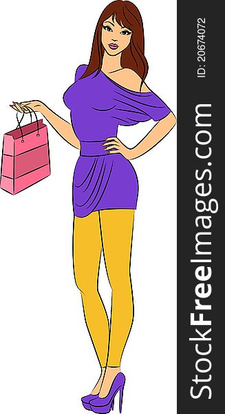 Beautiful fashion shopping girl.illustration for a design