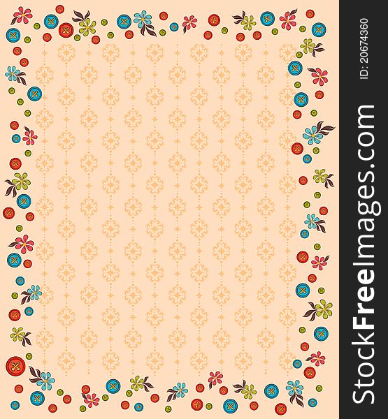 Background With Buttons And Flowers.