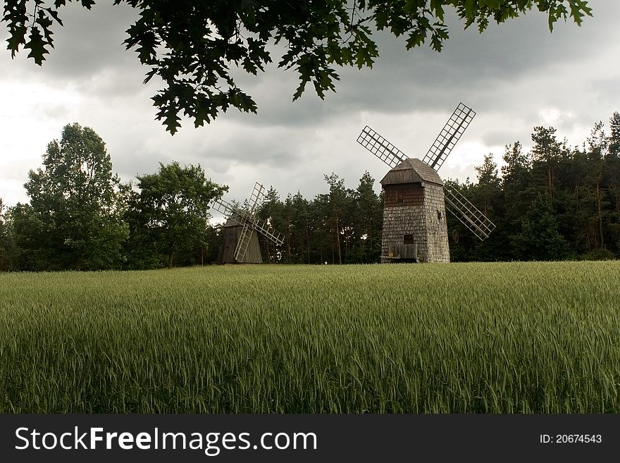 Daylight shot of two windmills. Daylight shot of two windmills