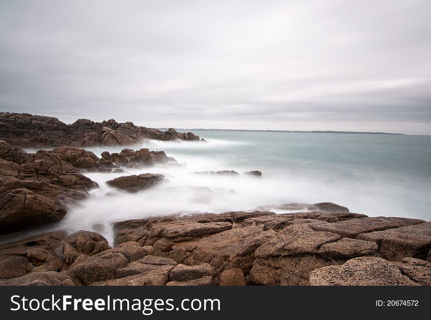 Seascape long exposure on Brittany littoral. Seascape long exposure on Brittany littoral