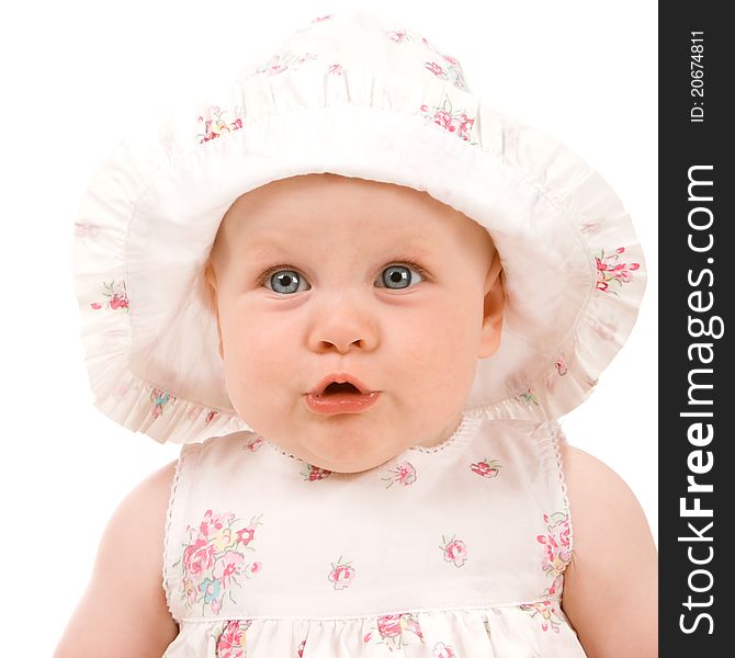 Surprised baby girl. Isolated over white background. Surprised baby girl. Isolated over white background