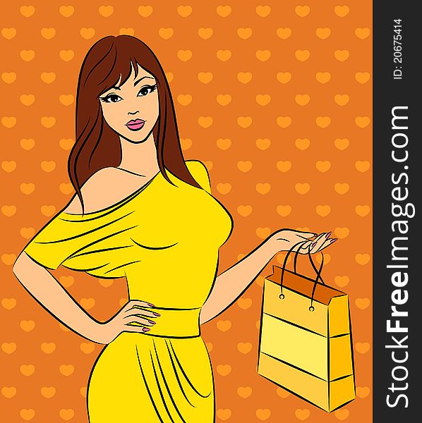 Beautiful fashion shopping girl.illustration for a design