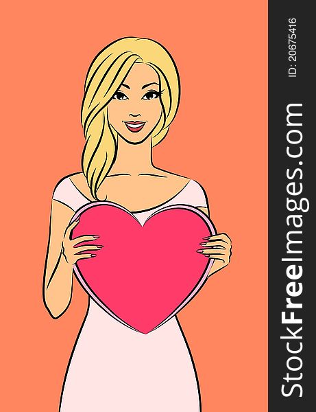 beautiful girl with heart,illustration for a design