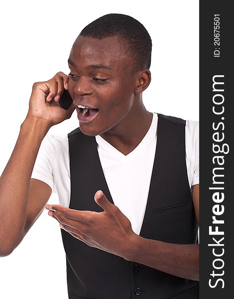 Young and beautiful black man speaking on the phone. Young and beautiful black man speaking on the phone