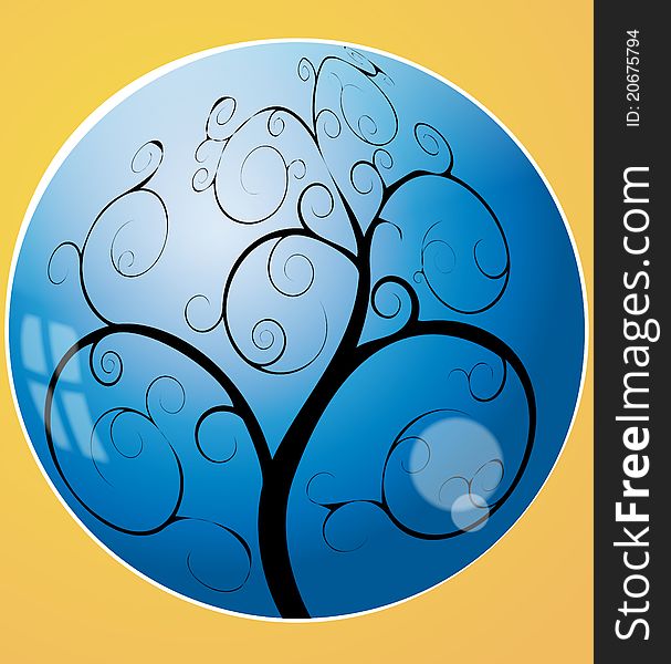 Illustration of swirl tree in the blue sphere. Illustration of swirl tree in the blue sphere