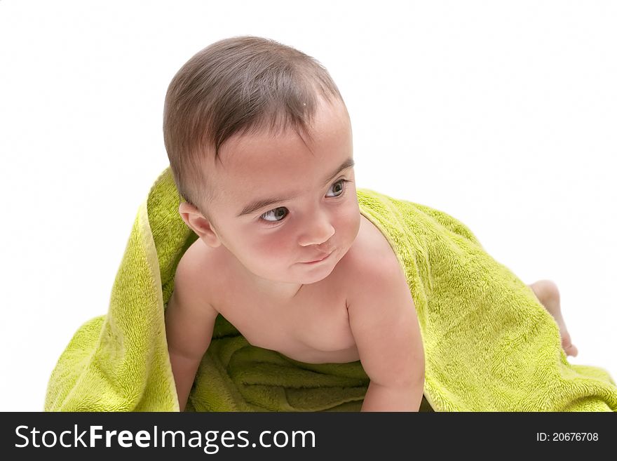 Beautiful baby with a towel over your head. Beautiful baby with a towel over your head